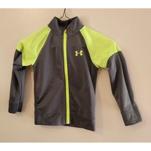 UNDER ARMOUR Track‎ Jacket Boys 5 Gray Yellow Full Zip logo